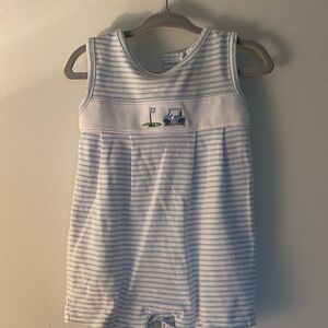 Kissy Kissy Blue and White Striped Romper